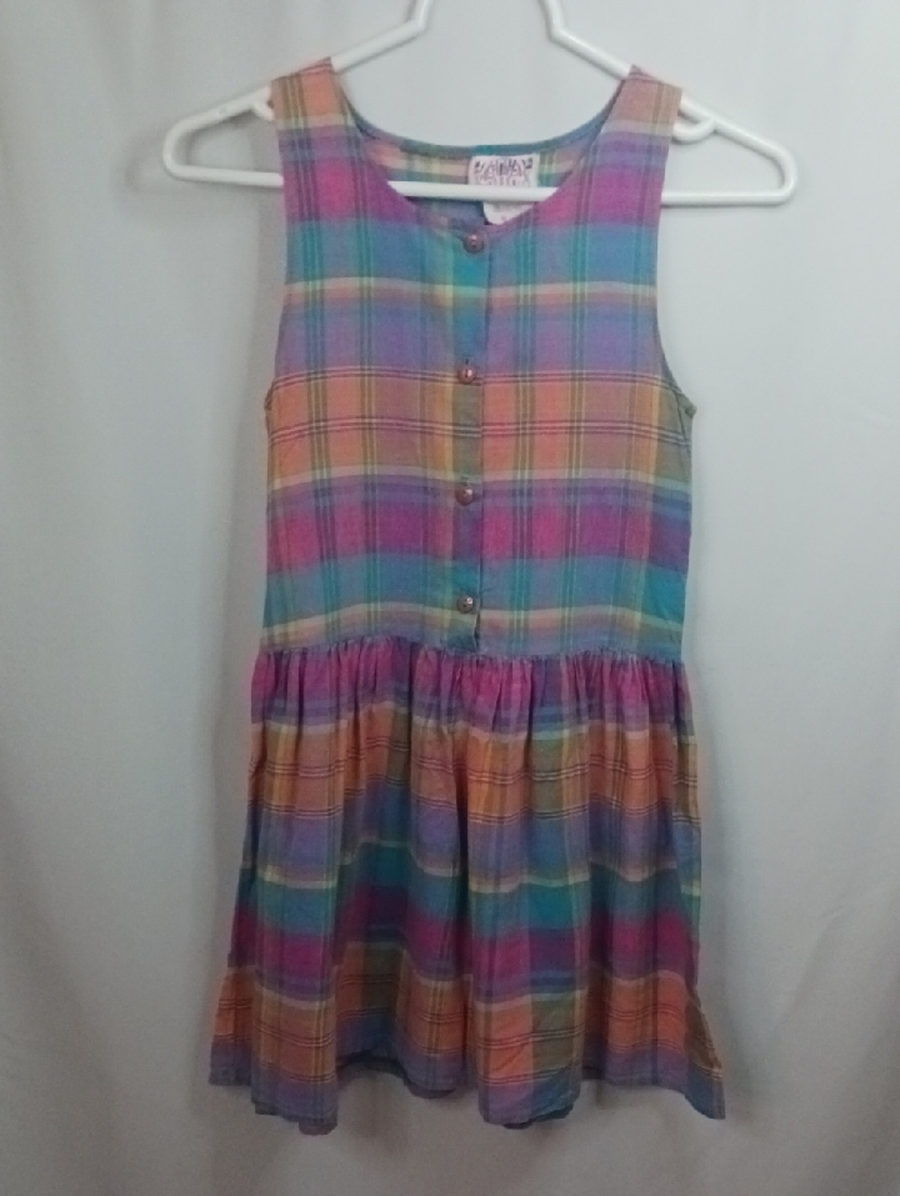 90s High Frequency By Bago Colourful Plaid Sleeveless Day Dress.